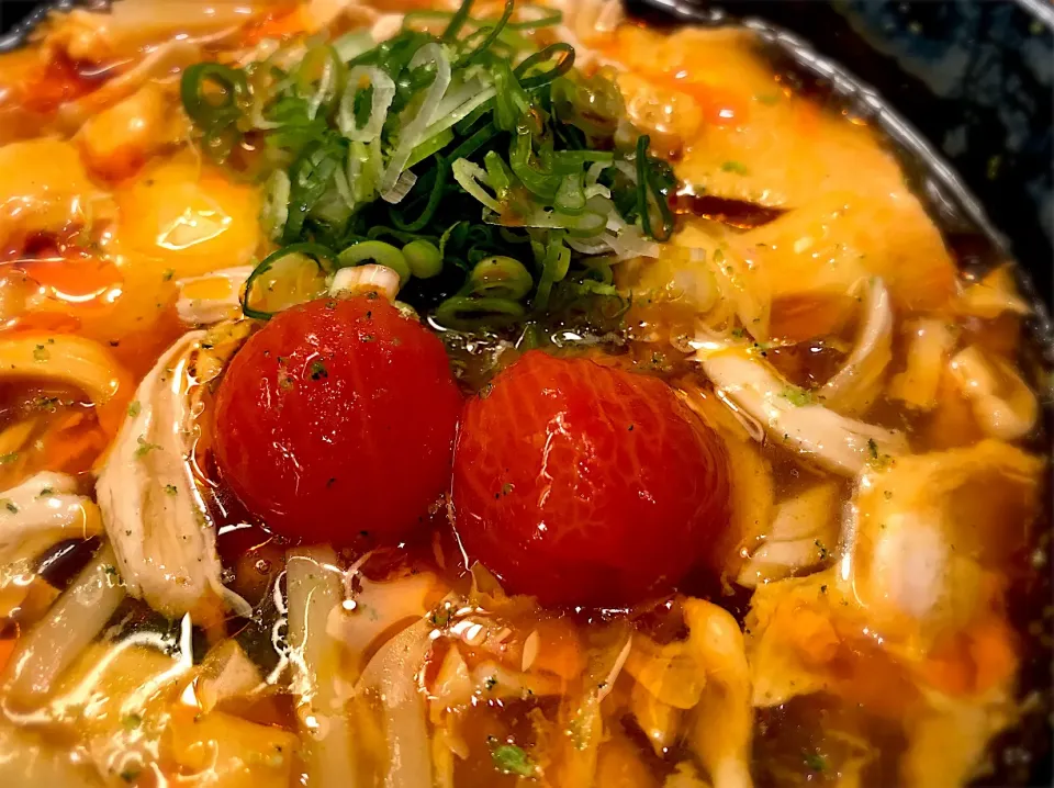 アスタキレッド卵のシンプルな鶏サンラー温めん3|半田手延べそうめんの店 阿波や壱兆さん