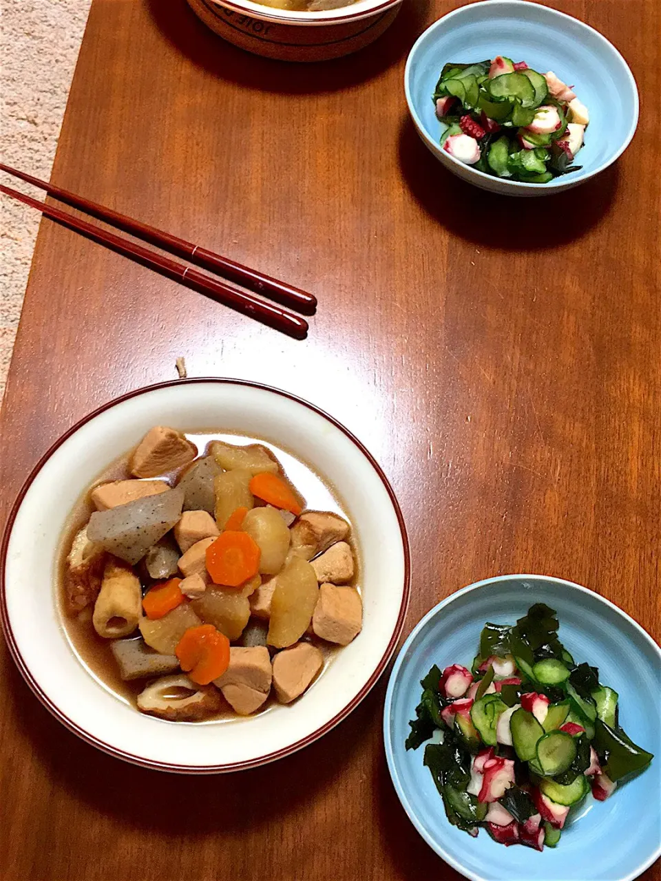 たこ酢 鶏大根こんにゃくにんじんちくわ煮物|pppよぴさん