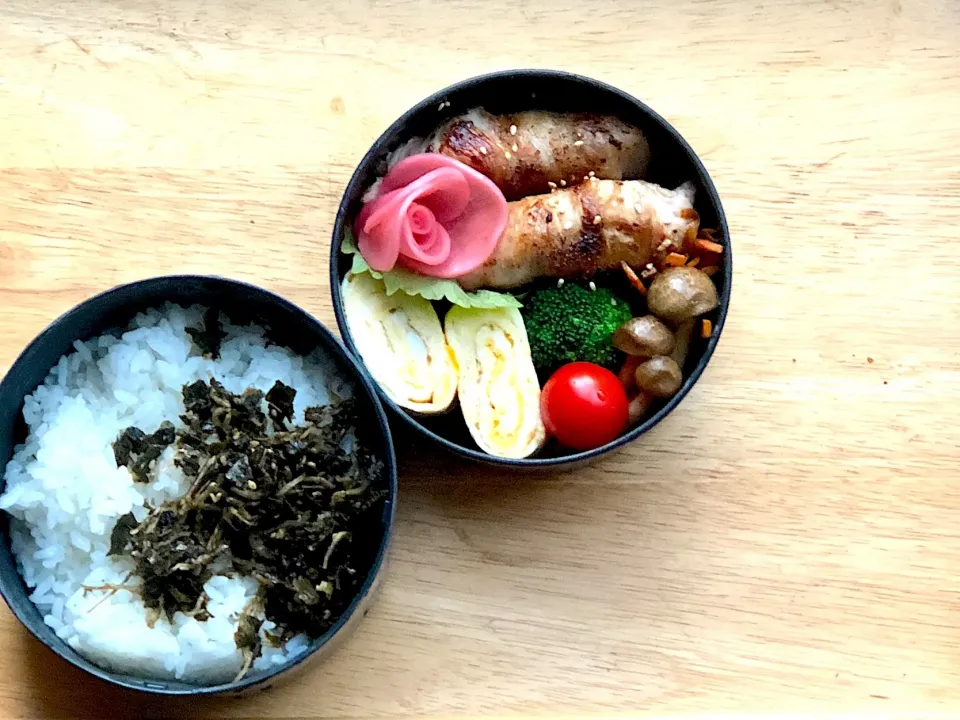 キャベツの豚巻き 弁当。茶殻のふりかけ付き|弁当 備忘録さん