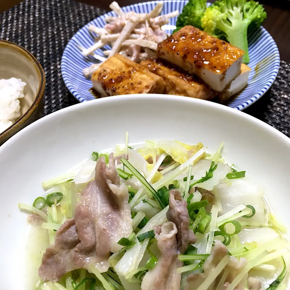 豚肩ロース肉と白菜水菜のミルフィーユ鍋（牛蒡サラダと厚揚げ焼き添え）|halさん