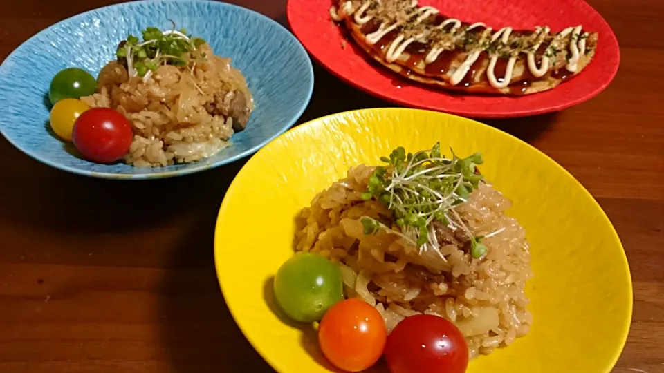 子供夜ご飯🍚ステーキチャーハン、豚平焼き|アンジェさん