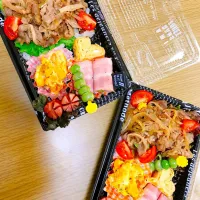 Snapdishの料理写真:#おべんとう  牛肉ちらしご飯 かぼちゃサラダ|さやかさん