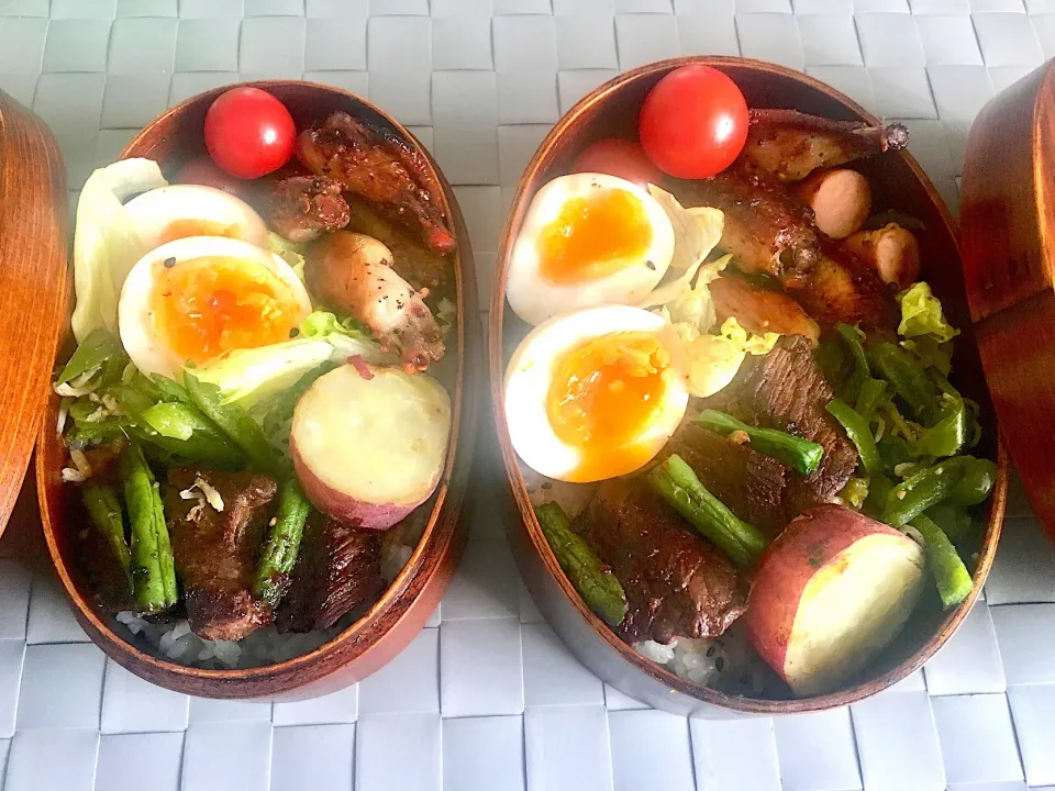 今日も肉系弁当🍱ついつい詰め過ぎな上に、甘い金時芋もデザートに乗っけて。
#大人弁当 #曲げわっぱ弁当  #焼肉弁当  #手羽先  #ピーマンとおじゃこのきんぴら #ついつい詰め過ぎ #お昼はやっぱりボリュームがないと #わたしも旦那もおかずの量はほぼ同じ😅|Emi N Maruyamaさん