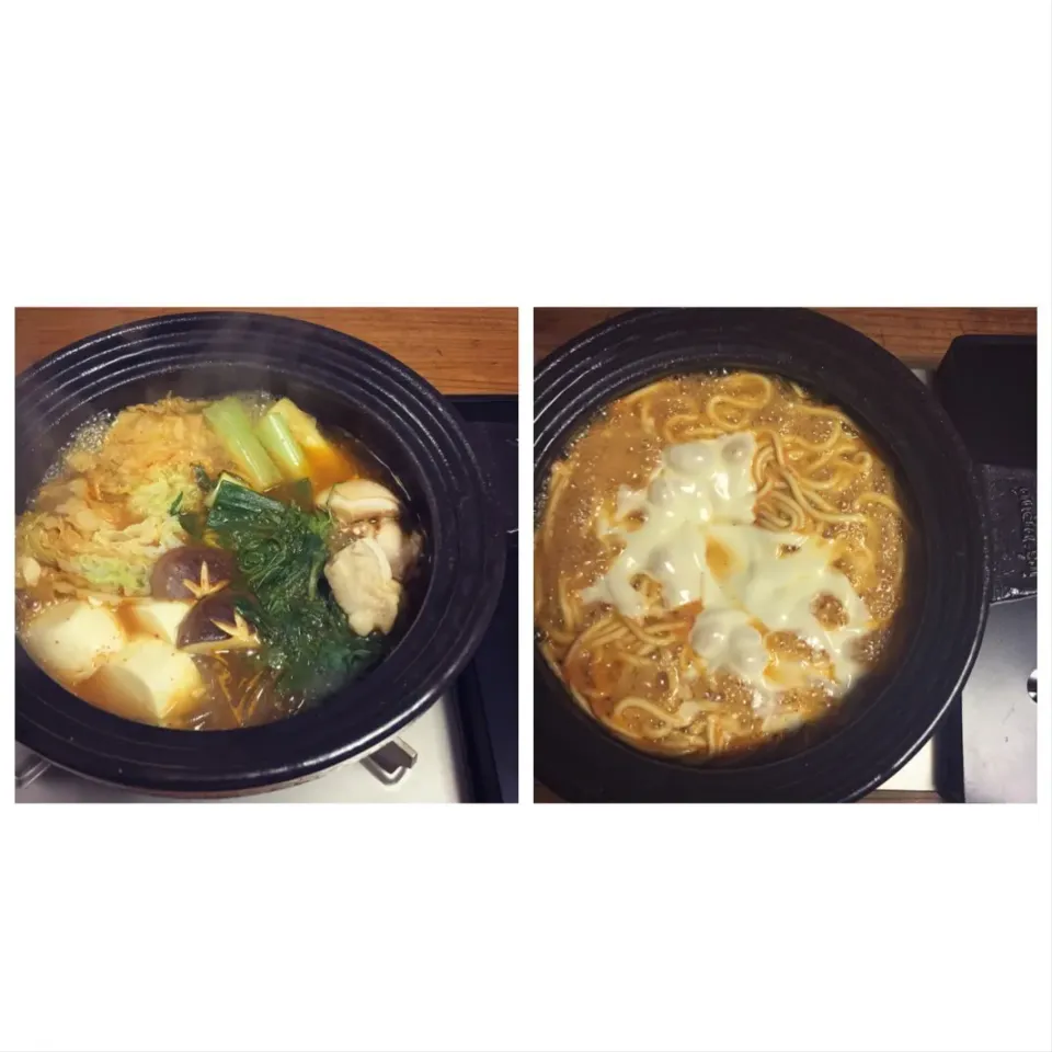 Snapdishの料理写真:#キムチ鍋つゆ  #ミツカン鍋つゆ #〆はチーズラーメン  #〆まで美味しいキムチ鍋つゆ|はーさん