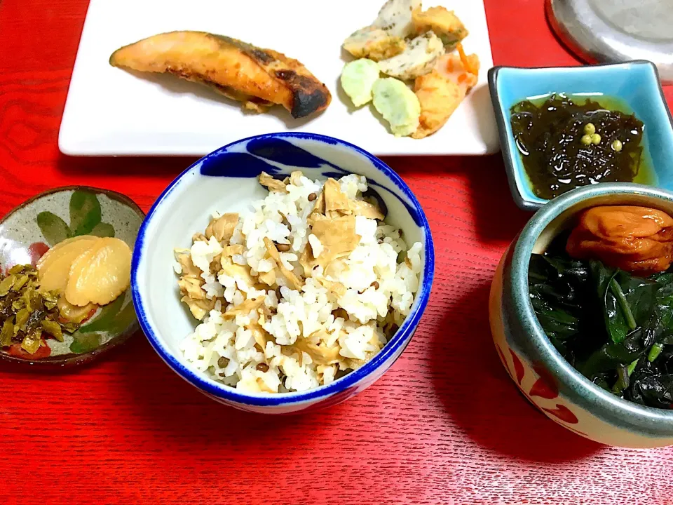 鯛めし(赤ジンミーバイ出汁)の湯葉山椒京風炊き込み混ぜご飯（≧∇≦）炊きたて最高♪|まる丸 kichenさん