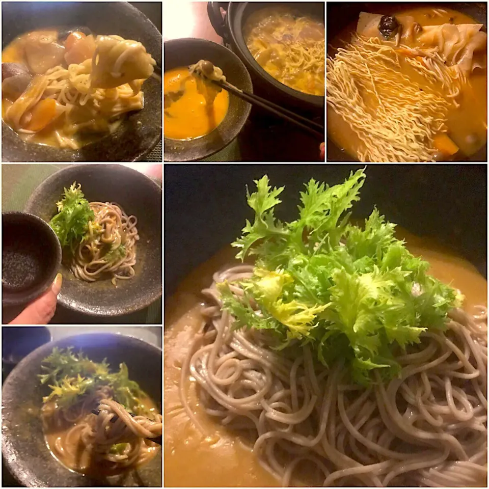 Snapdishの料理写真:Let's finish it up w/Ramen& Buckwheat 👉🍲〆は卵付け坦々麺からの蕎麦|🌈Ami🍻さん