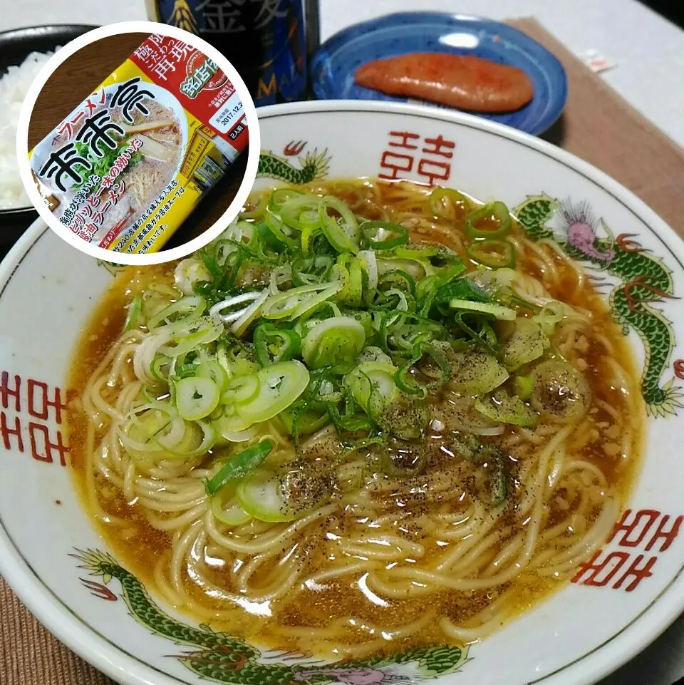 Snapdishの料理写真:#17112203 パウチ「来来亭ラーメン」/明太子/ご飯 ¥290|dune725さん