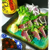 カツオのタタキ🐟  四国高知のゆずぽんで(^^)/