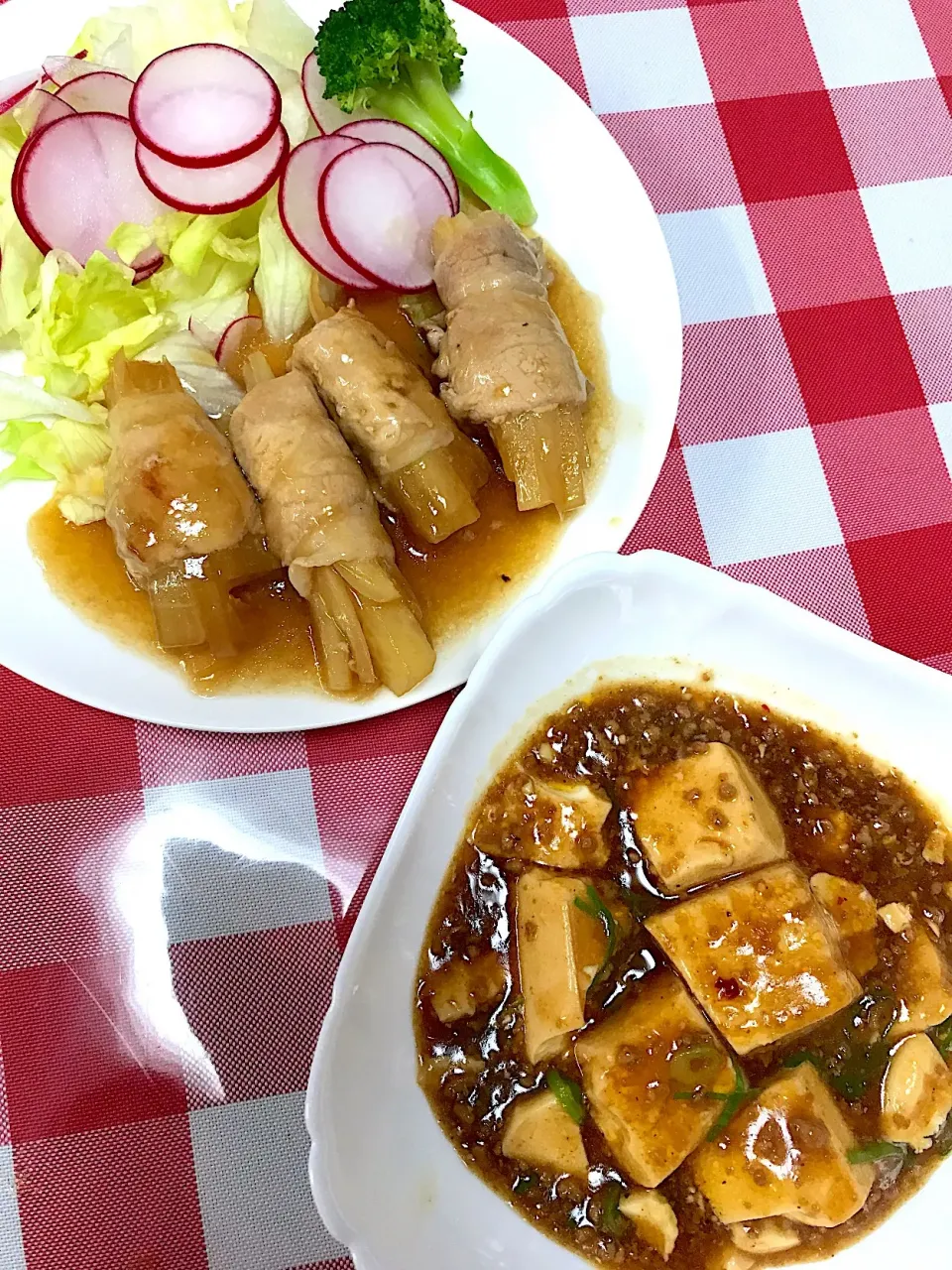 ☘️麻婆豆腐🍀大根の豚肉巻き|☆光るさん