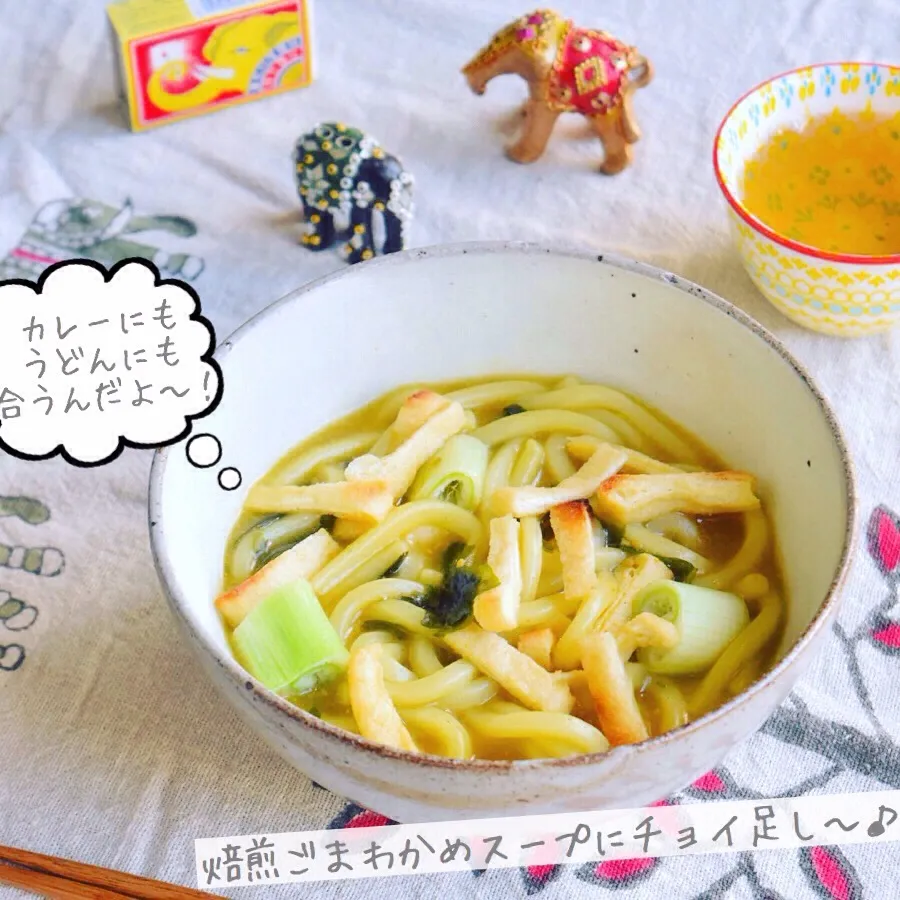 焙煎ごまスープにチョイ足し☆カレーうどん、おまけのウサギ動画 - ふじたかなの"いつも美味しい！もの探し"|ふじたかなさん