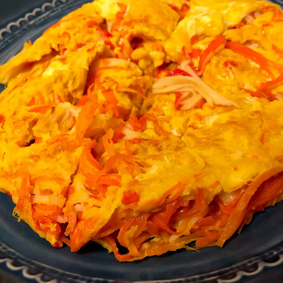 Super Easy Stir-fried Egg Cake with Carrot & Crab Sticks 🍳🥕🦀|Doris Wong 🐰さん