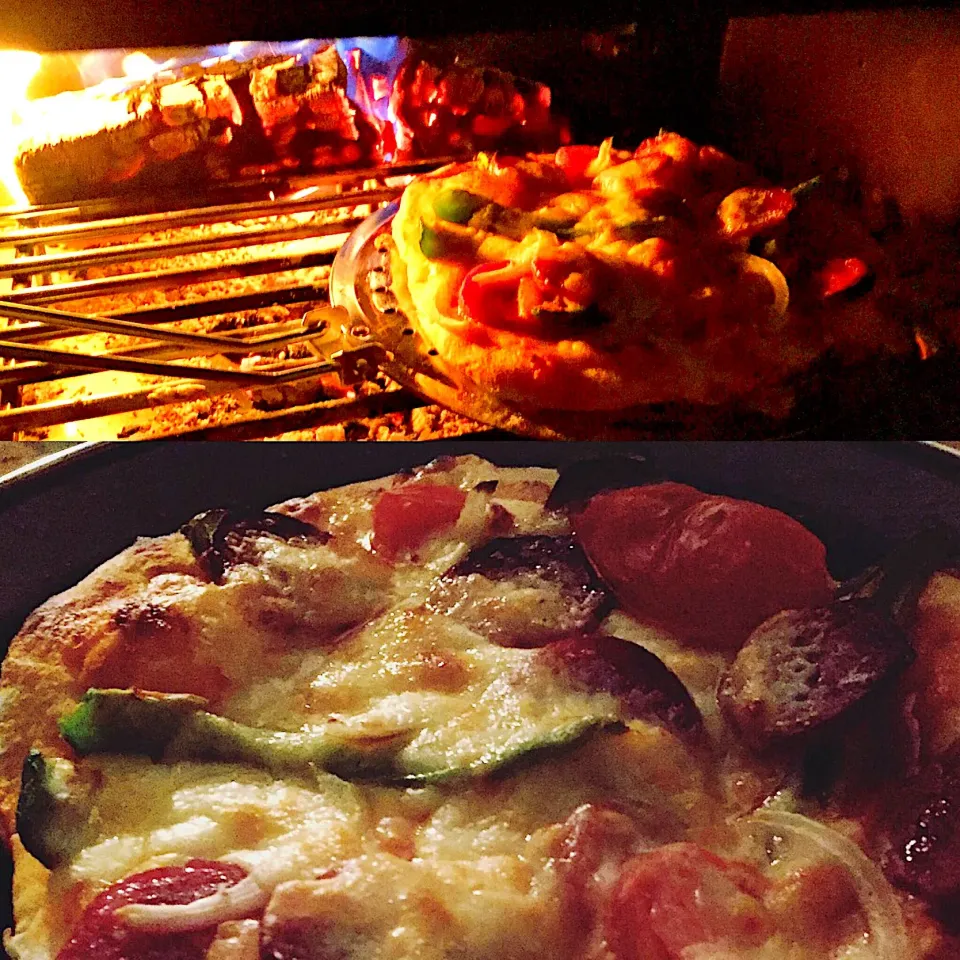 キャンプで自家製ピザ🍕
生地から作って薪ストーブで焼き上げました✨
 #ピザ  #薪ストーブ料理  #キャンプ飯  #男の料理  #男子ごはん  #アウトドアごはん  #チーズ|じんさんさん