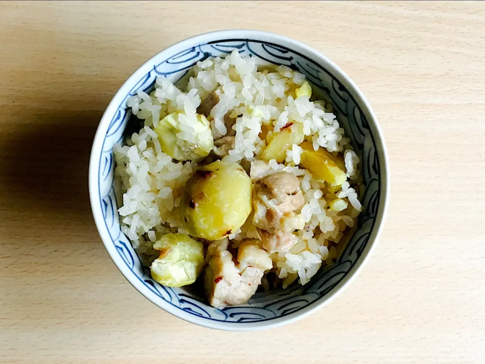 鶏肉と栗のおこわ|長い谷の川さん