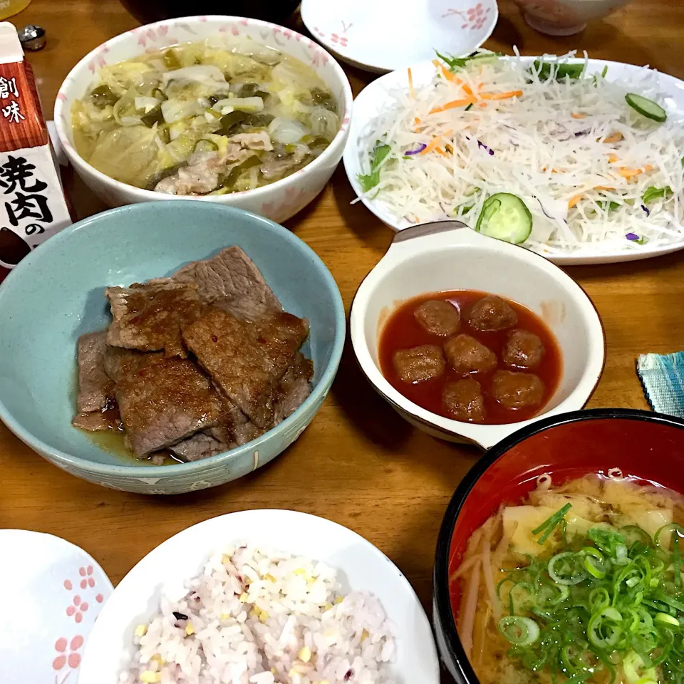 #焼肉、#大根サラダ、#野菜のみそ汁、#冷蔵庫整理＼(^o^)／|すかラインさん