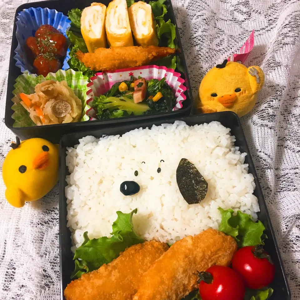 黒豆で簡単🐾スヌーピーのお弁当|かんきちさん