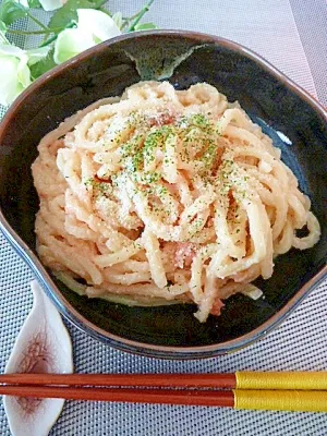 まめもにおさんの材料を混ぜるだけ簡単「クリーミー★明太うどん」 #楽天レシピ|楽天レシピさん