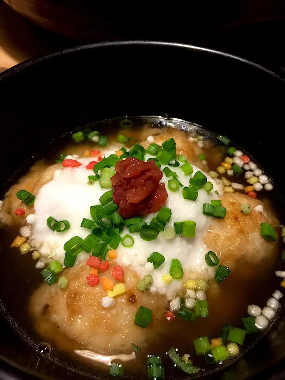 焼きあごだし鍋🍲シメのたこ焼きスープ🐙長芋すりおろしに梅肉添え☆|udomegu☆さん