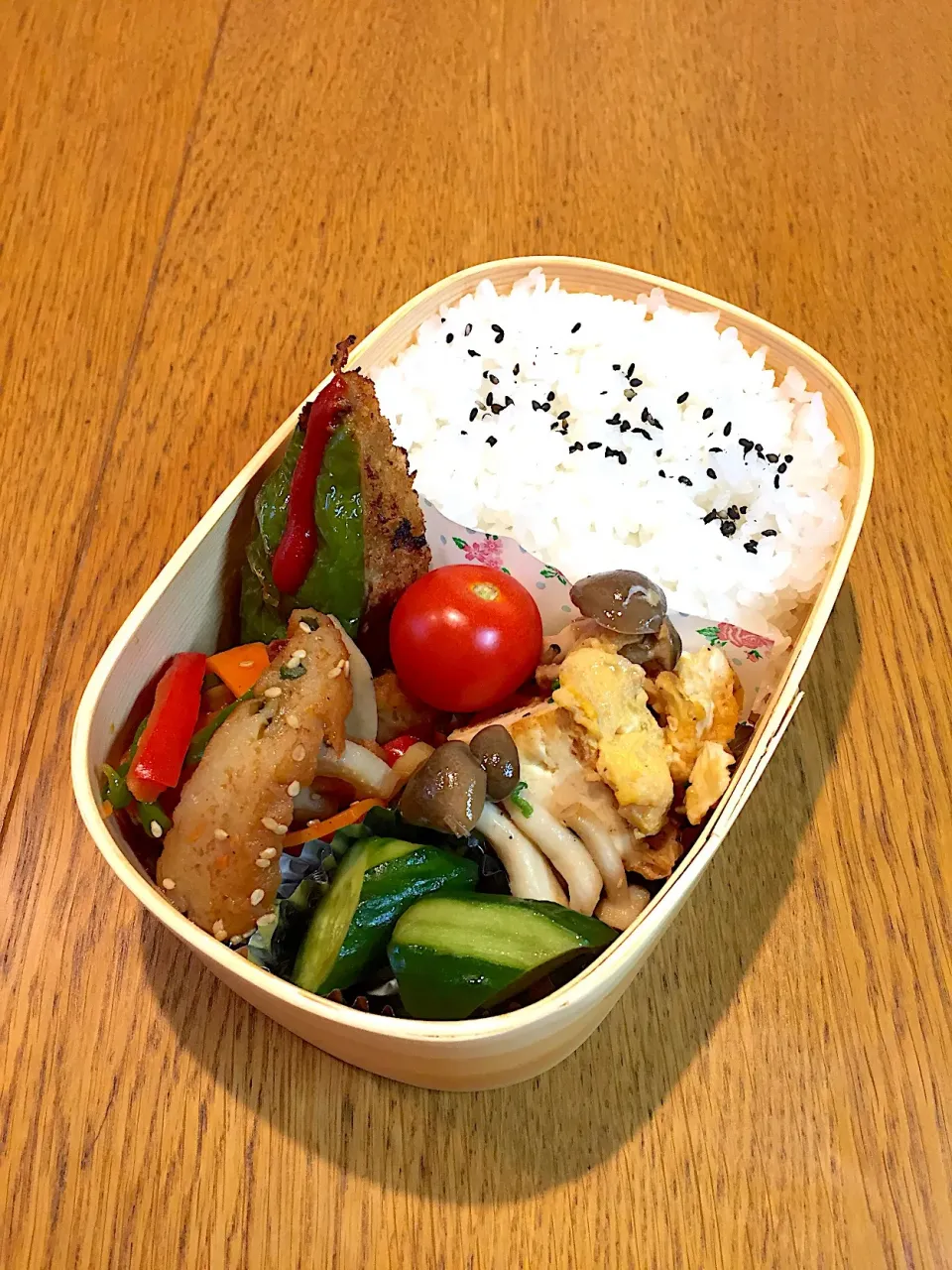 高校生息子のお弁当  ピーマンの肉詰め #わっぱ弁当|まつださんさん