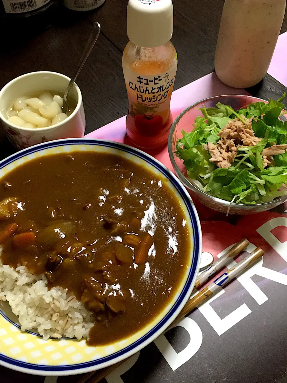 カレーライス🍛、らっきょう、生野菜サラダ🥗|ライムさん