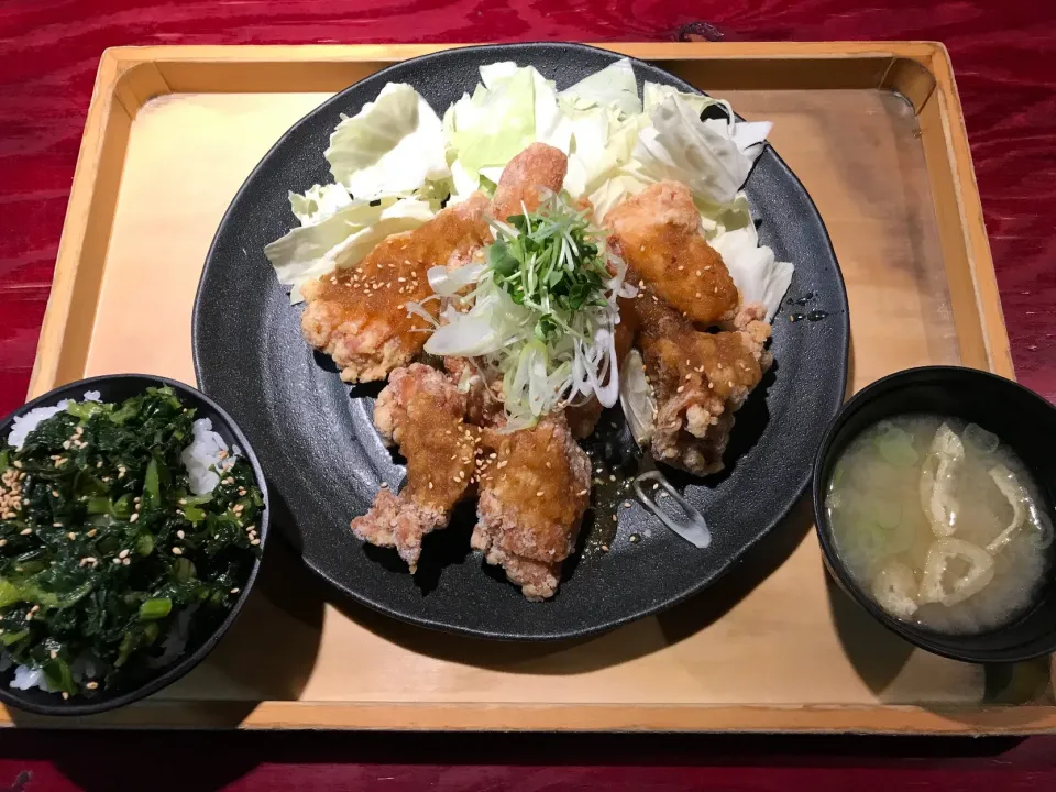 美味だれ唐揚げ定食 大  野沢菜ごはん|マハロ菊池さん