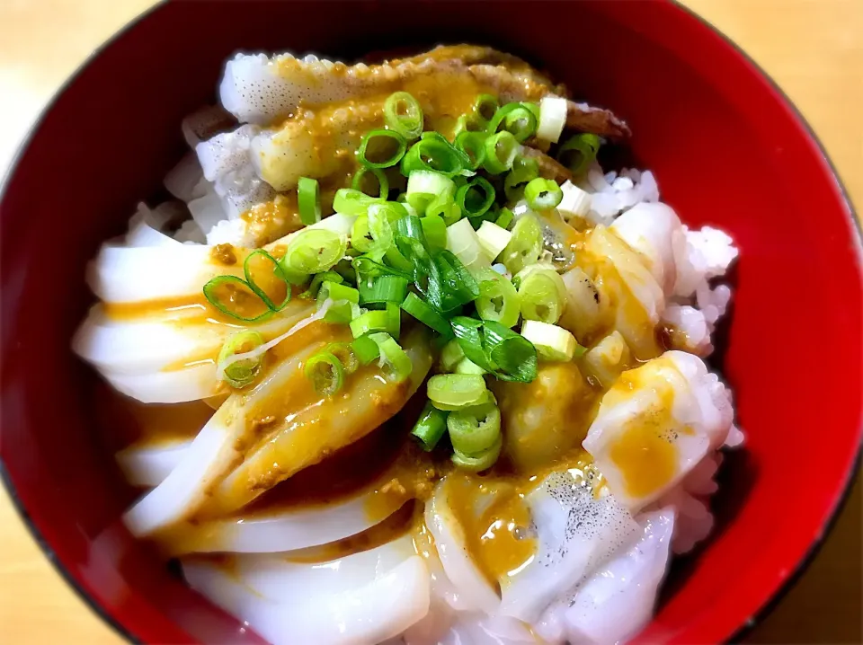 スルメイカと肝卵黄の丼|りき🤤さん