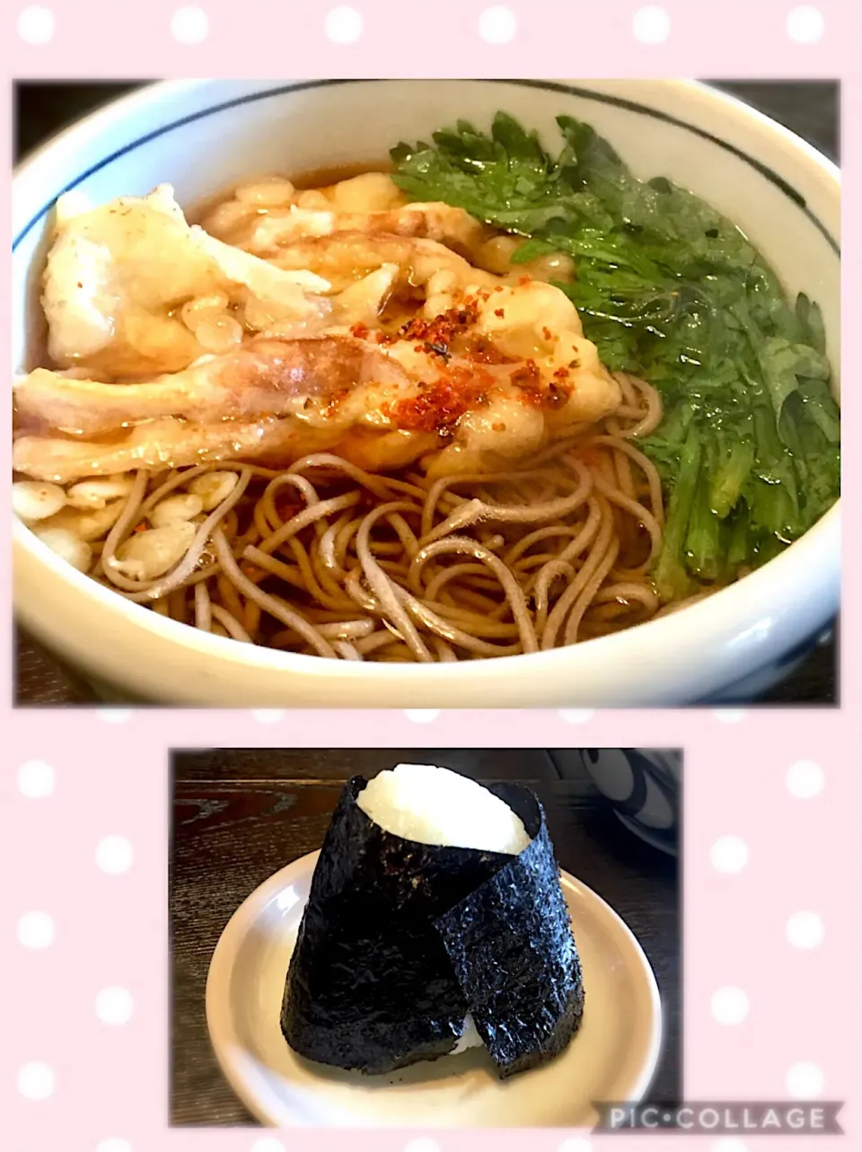 Snapdishの料理写真:日曜日のブランチ
#竹輪天蕎麦春菊添え
#ゆずからりん
#金平牛蒡入結び|mottomoさん