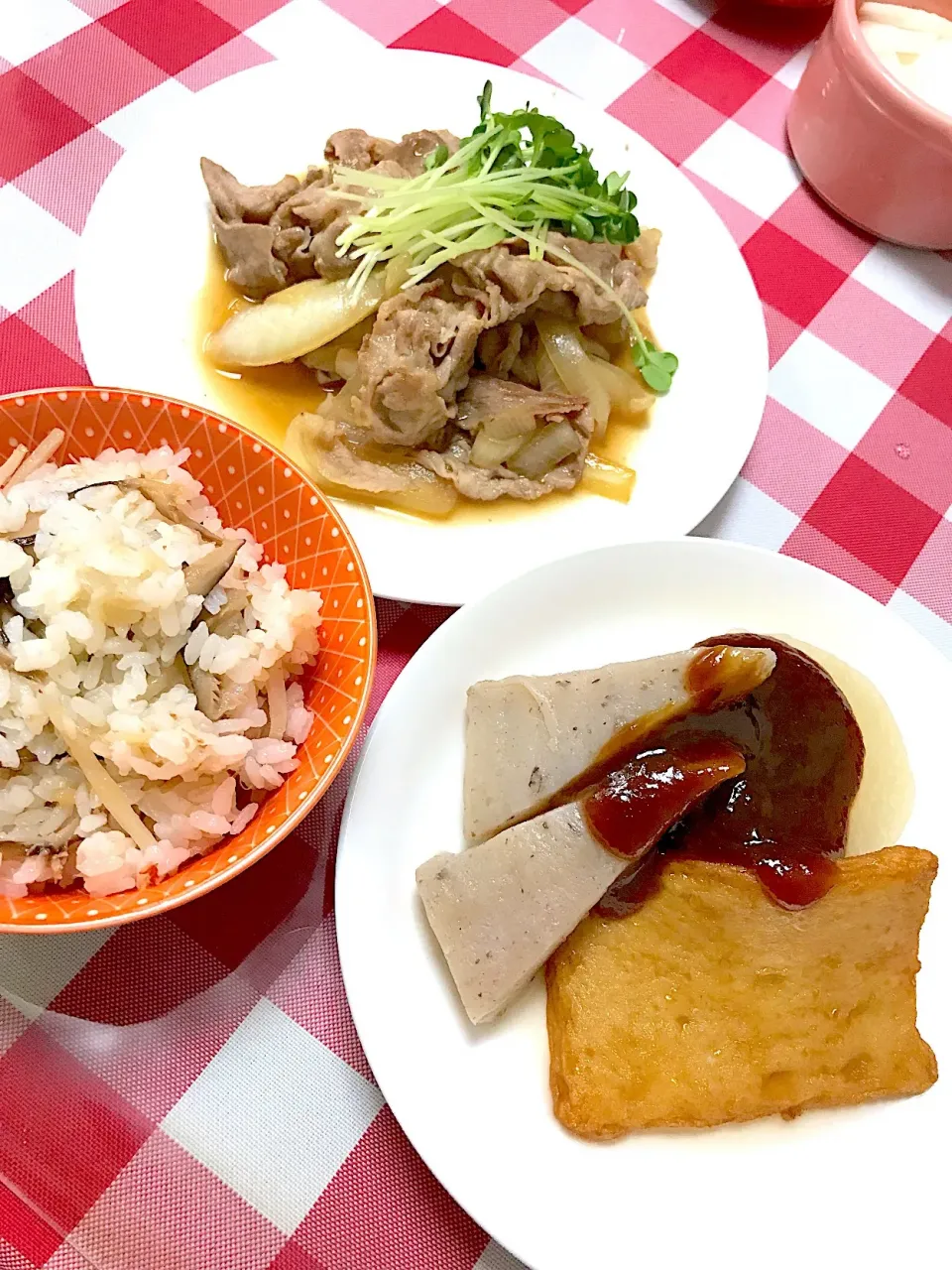 蟹ご飯🦀味噌おでん🍢豚肩ロースとタマネギ炒め|☆光るさん