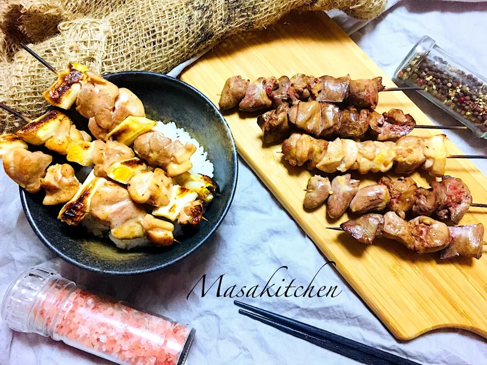 Snapdishの料理写真:Yakitori with yakitori bowl for dinner|Masakiさん