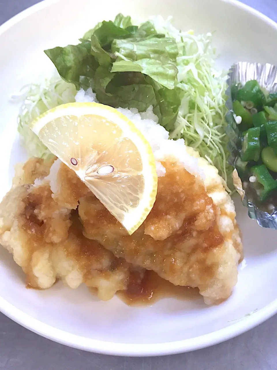 白身魚の天ぷらおろしポン酢|学食おばちゃんさん