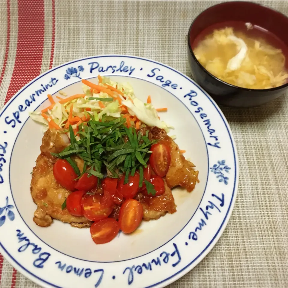 豚ロースのトマト照り焼き・たまごとツナのスープ|美也子さん