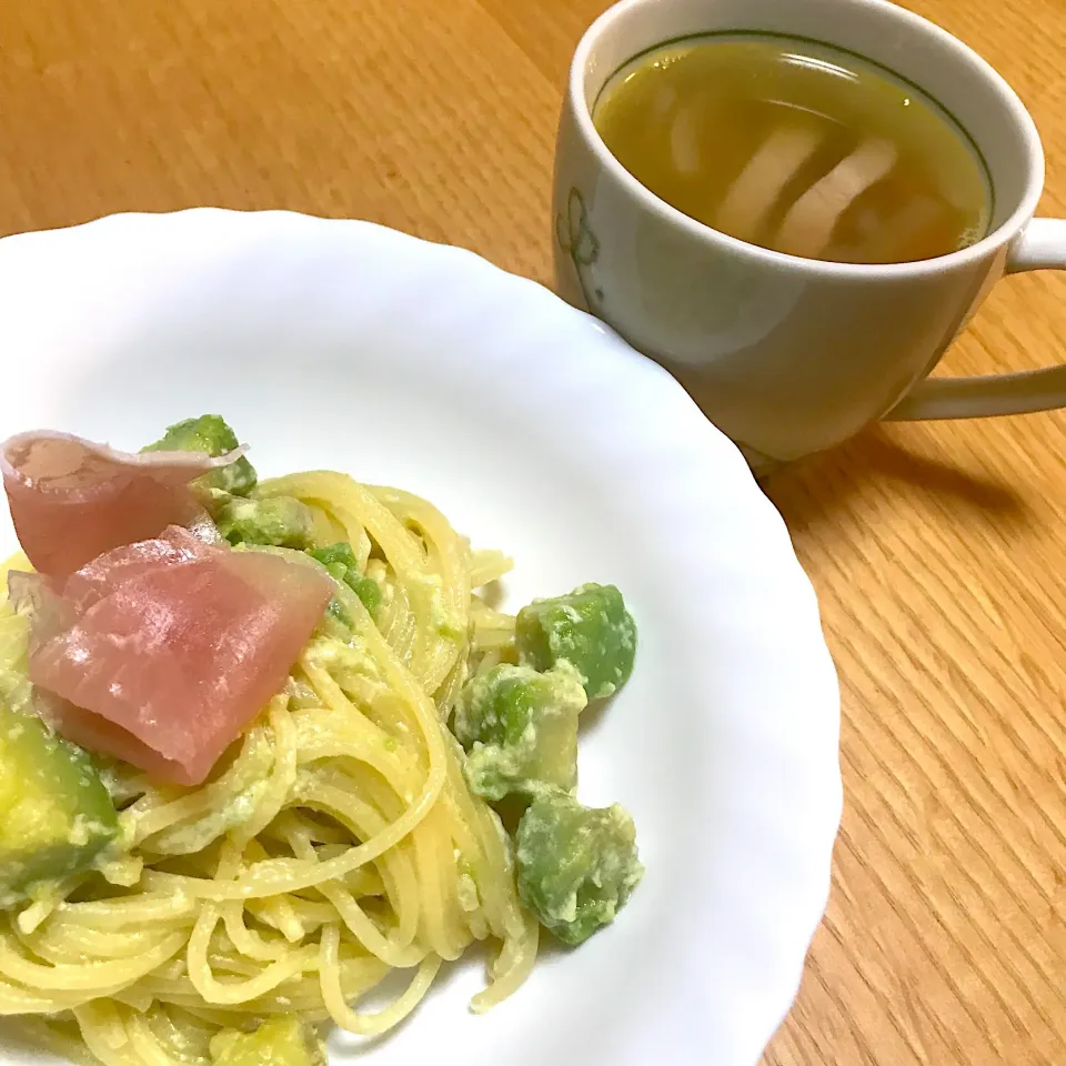 アボカドのクリームパスタとスープ|＊C＊さん