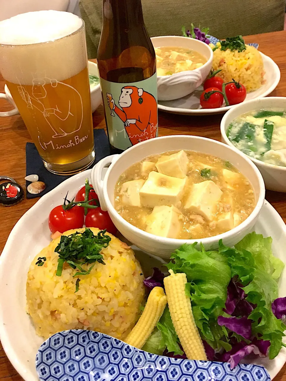 ハムたまごチャーハンと、辛くない麻婆豆腐🍻✨|なかじー。さん