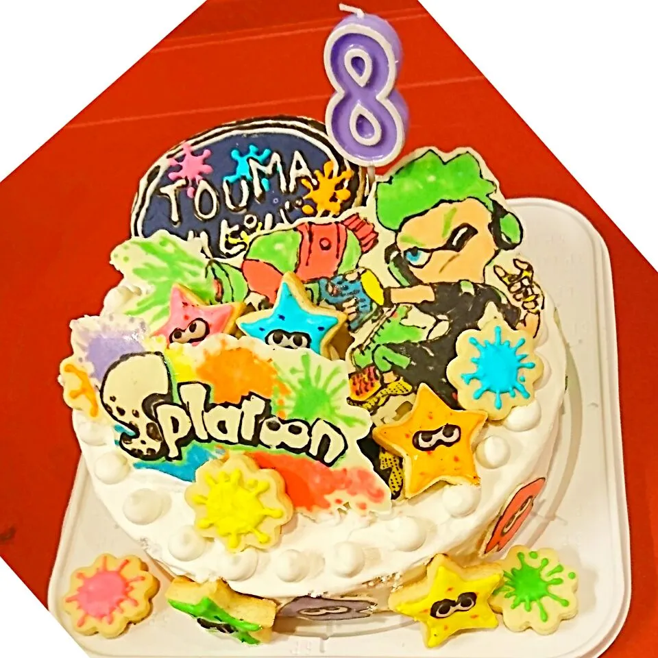 Snapdishの料理写真:#誕生日ケーキ #バースデーケーキ
 #キャラケーキ 
 #スプラトゥーン
 #キャラチョコ
 #アイシングクッキー|kanaさん