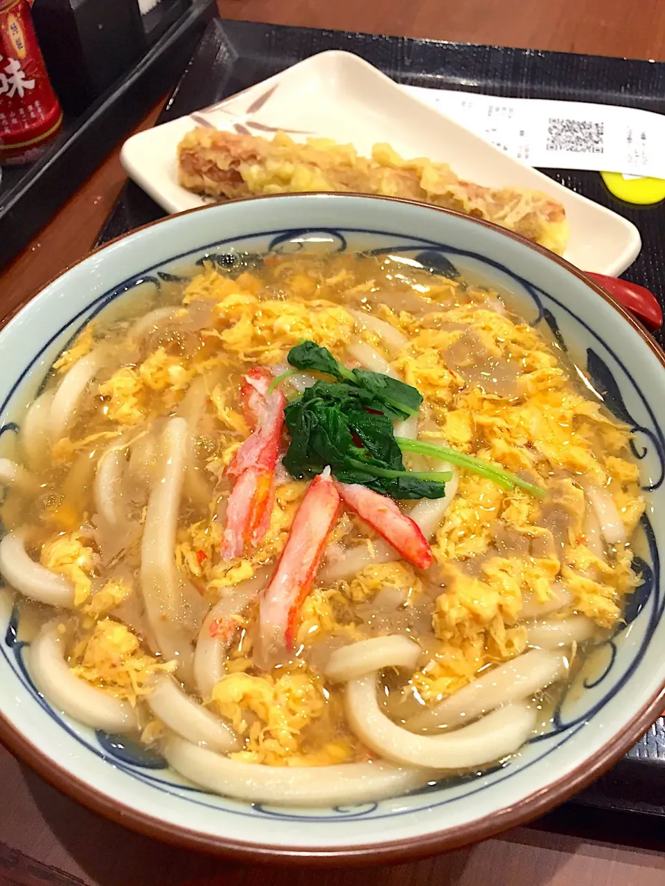 Snapdishの料理写真:かに玉あんかけうどん大&ちくわ天@丸亀製麺|yoooochanさん