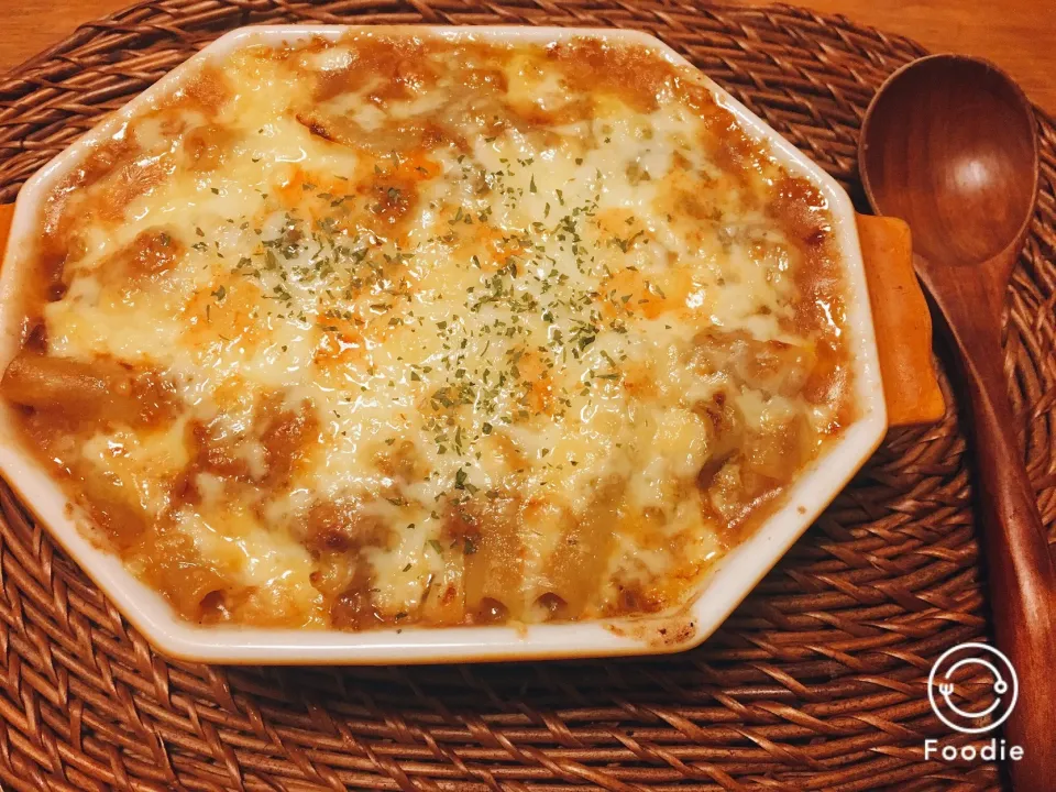 あつあつグラタン🍝 チーズたっぷり☆ イタリアのおばぁちゃんちのご飯風？って騒いでみたりw\( ˆoˆ )/|まみさん