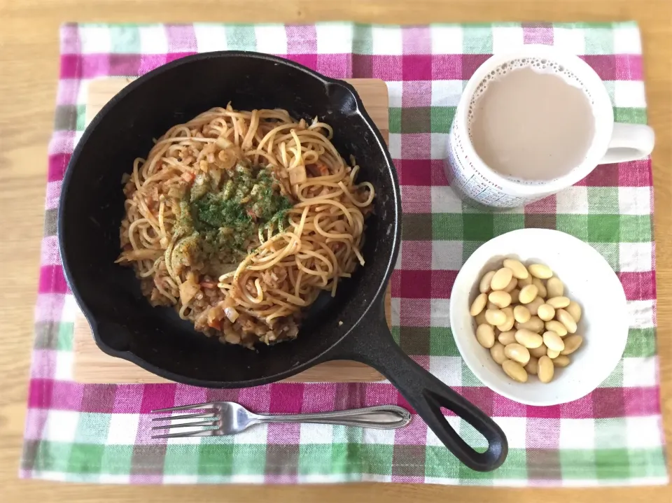 カレースパゲッティ&大豆のサラダ|あやさん