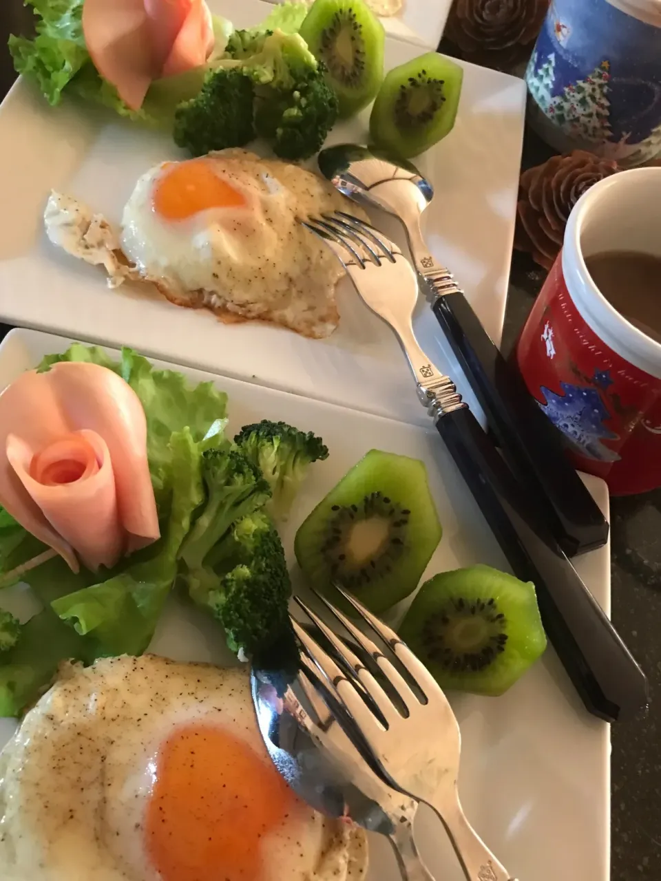 お日様の光に当たった目玉焼きで朝ごはん|シュトママさん