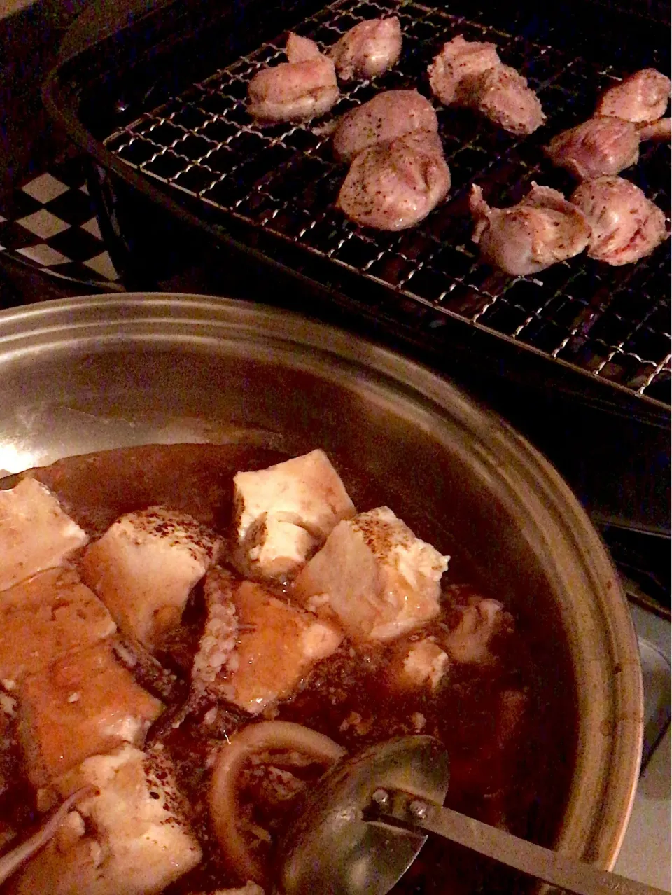 Snapdishの料理写真:砂肝焼き&イカと焼き豆腐の煮物|kotaron01さん