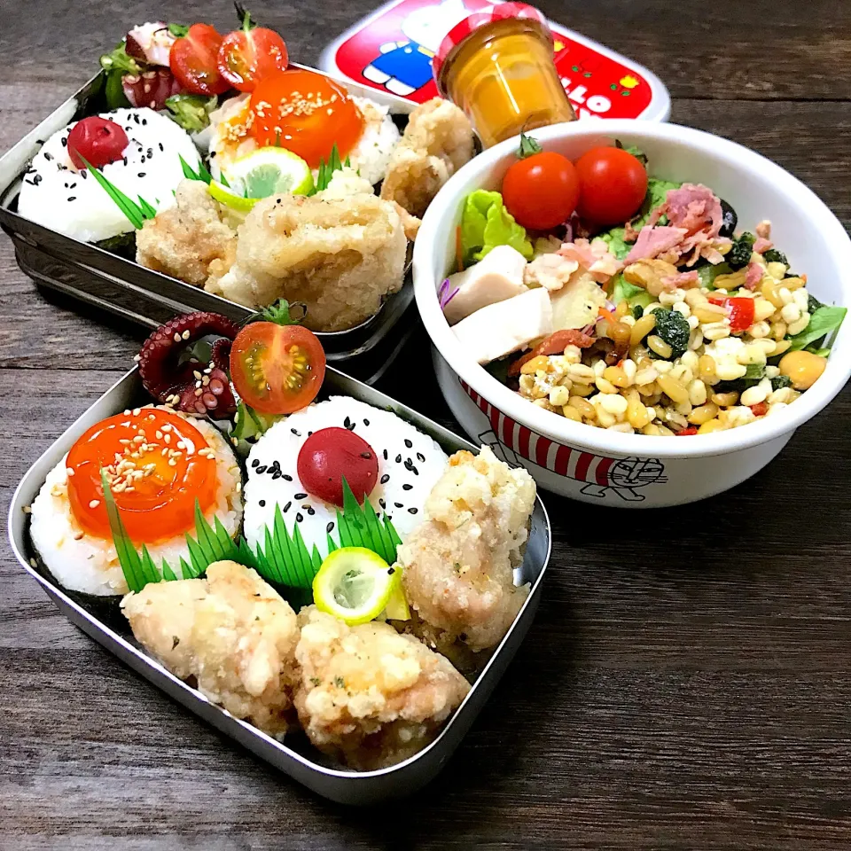 娘と自分お弁当🍱
塩唐揚げと二種おにぎり|mihooobuuさん