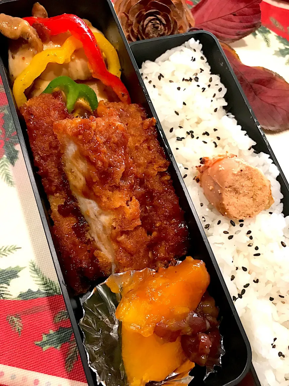 Snapdishの料理写真:とんかつのソースからめて、息子のお弁当🍱|シュトママさん