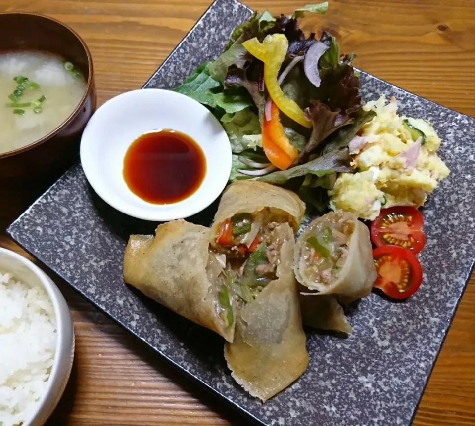 『冷蔵庫の残り物春巻き 晩ごはん』|seri-chanさん