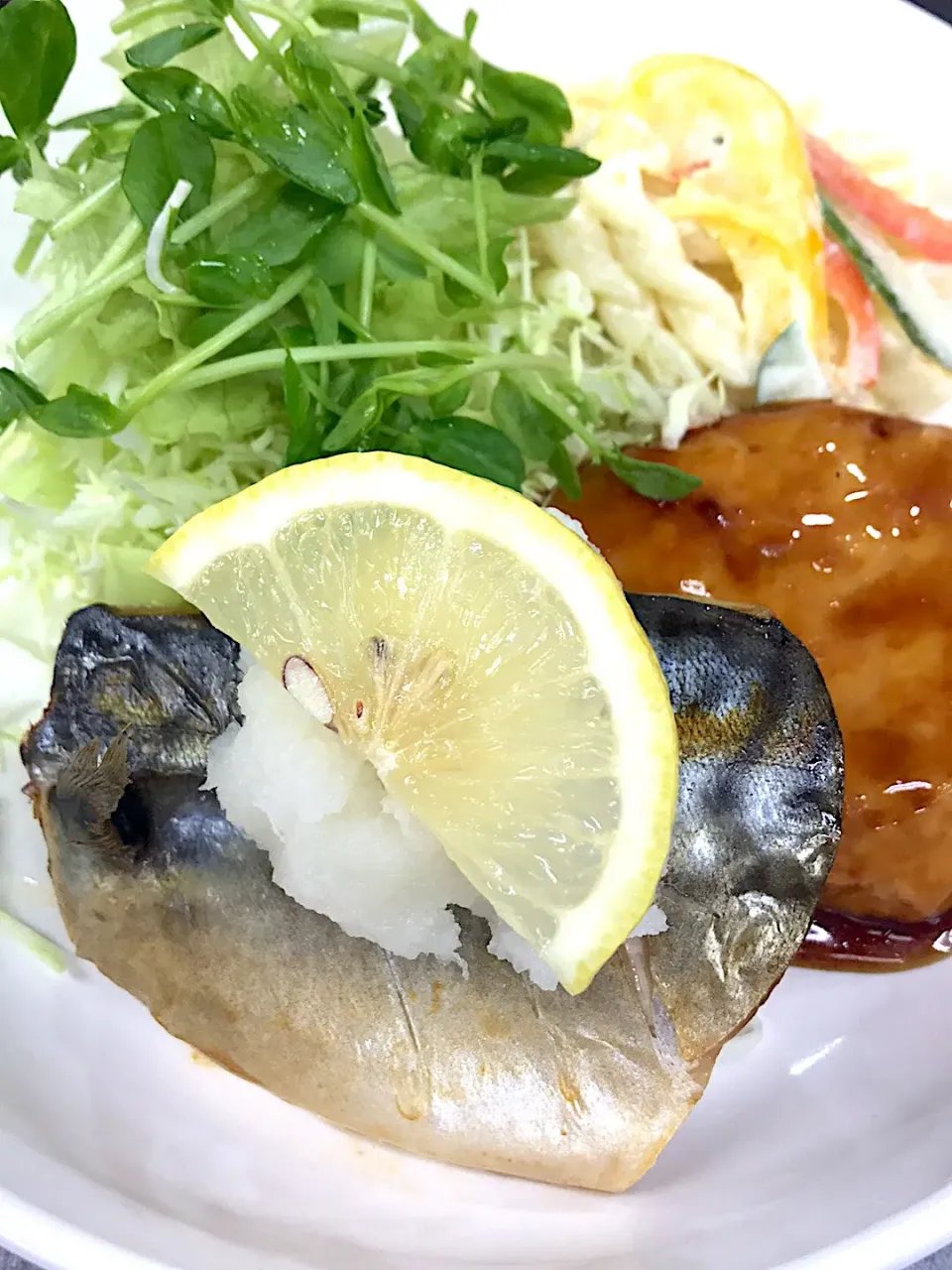 鯖塩焼きと鶏つくね照り焼き|学食おばちゃんさん