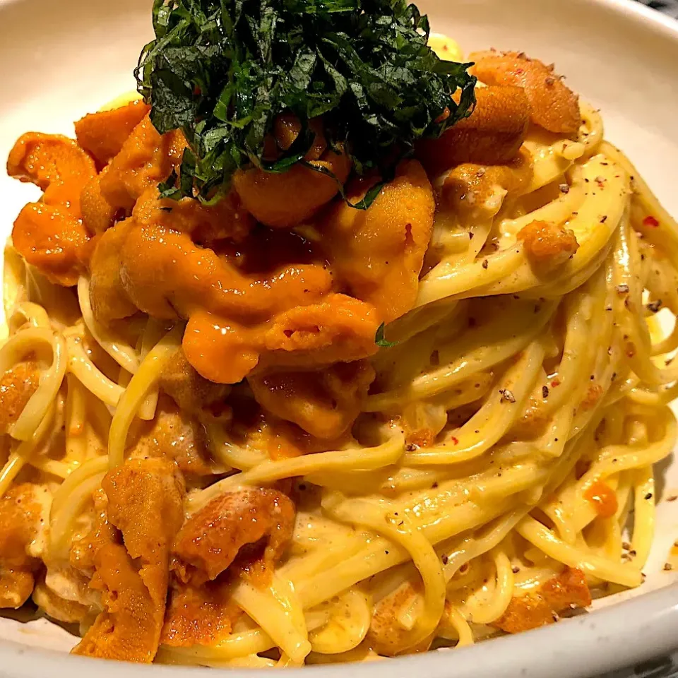 うにを贅沢にたっぷり使ってうにクリームパスタ Creamy sea urchin linguine 
#うに #ウニクリームソース #雲丹#パスタ#リングイネ#seaurchin #pasta  #linguine|ぞうさんのお台所さん