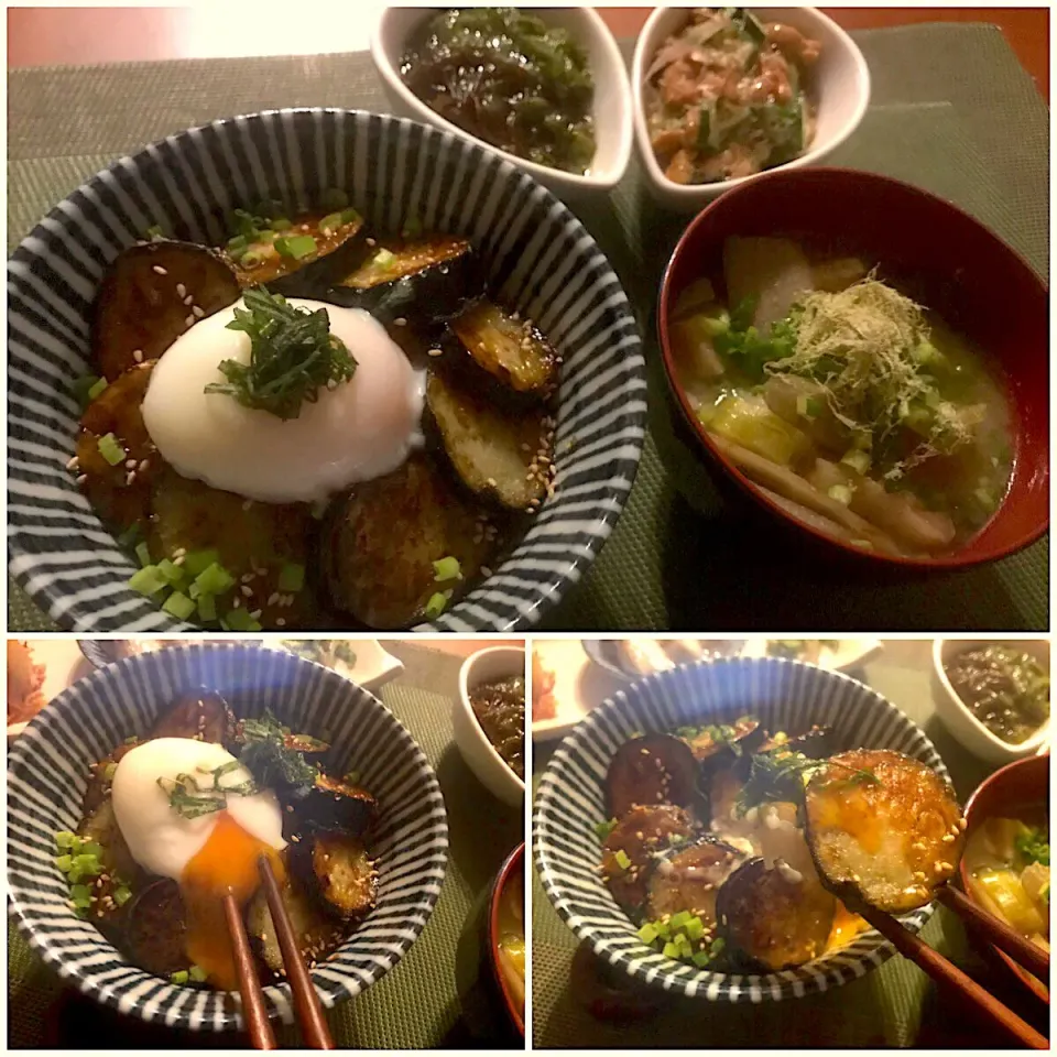 Snapdishの料理写真:MMasahiro's Teriyaki bowl of egg&eggplant🍻もっちぃさんの茄子の照り玉どぉ〜んw|🌈Ami🍻さん