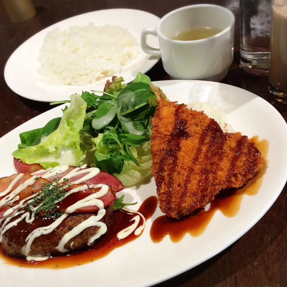 ビジネスランチ ベーコンのせハンバーグ&鯵フライ 2017.12.12|キラ姫さん