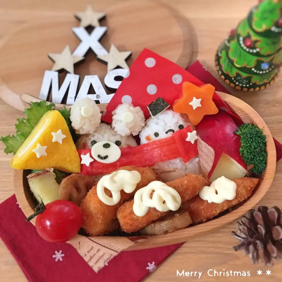 クリスマス弁当☆仲良しマフラー♩くま&スノーマン|yokkoiroさん