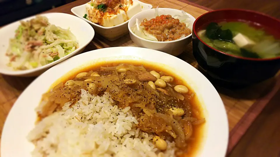 Snapdishの料理写真:切干大根&水煮大豆の和風ｶﾚｰ🍛
とその他の晩ごはん✨|kaz(*･ω･)さん