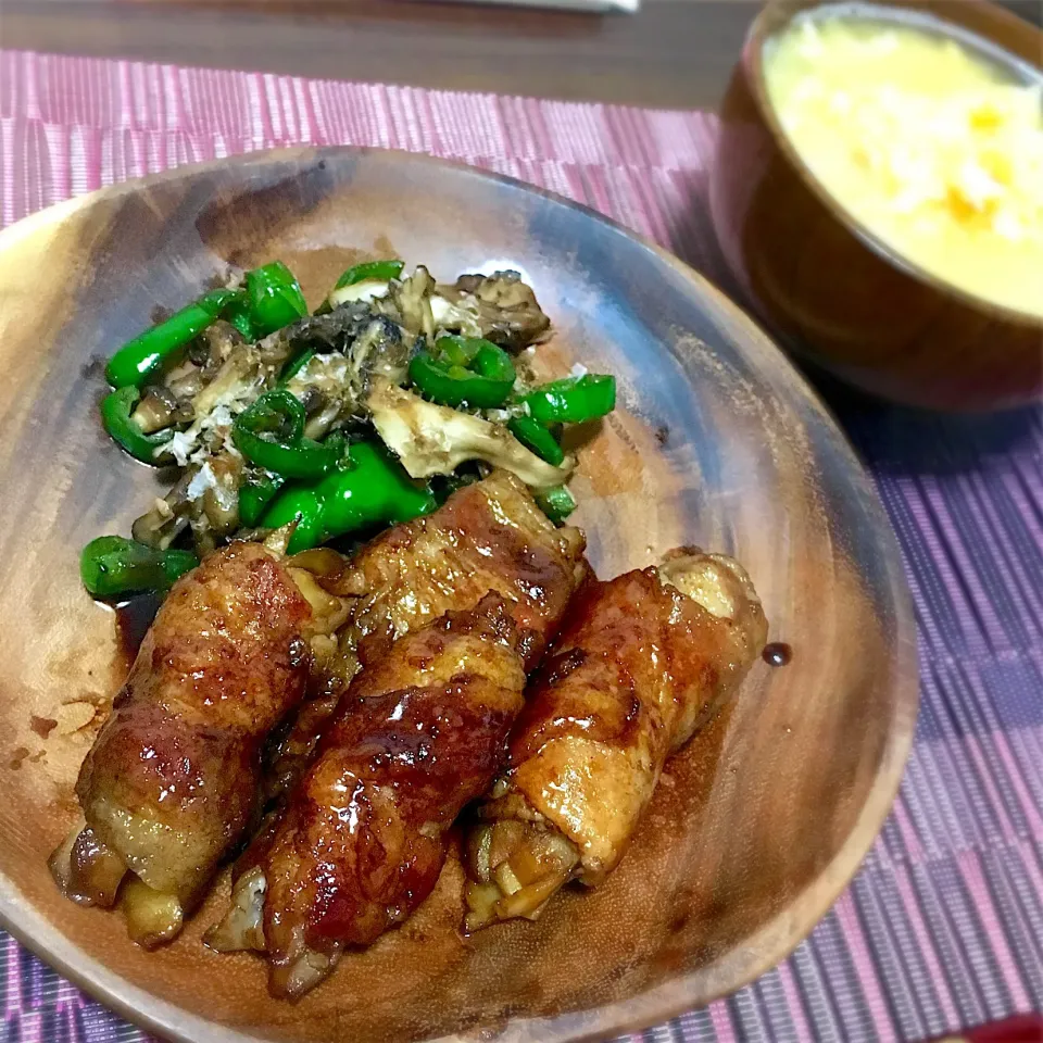 りんごの豚肉巻きバルサミコソテー
舞茸とピーマンのおかか炒め|たまさん