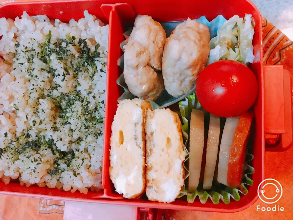 ♫12/19今日のお弁当♫〜照り焼き鶏つくね、だし巻き卵、蓮根と人参のきんぴら、キャベツ炒め、トマト〜|Satokoさん