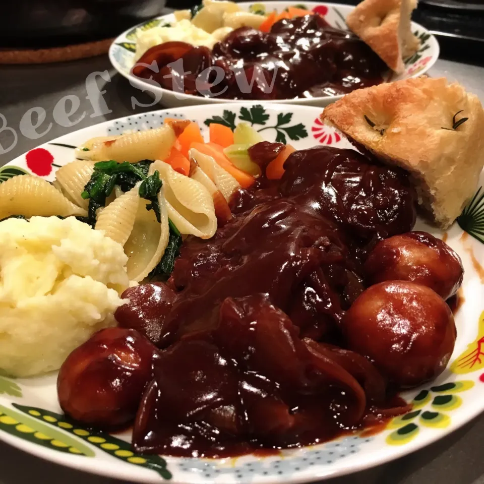 牛すね肉のビーフスチューʕ-̼͡-ʔ🍷焼きたてフォカッチャ添え💞|七海さん